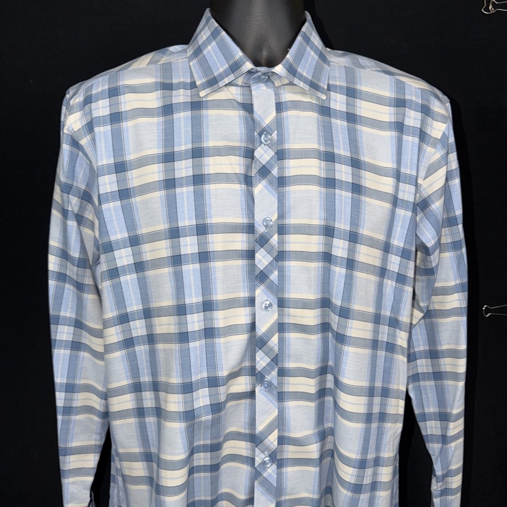 LOT OF 2 Jarad Lang After Hours Mens Shirt Slim Fit Blue Check Plaid LS Large - Picture 3 of 16